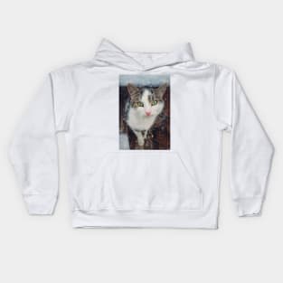 Winter season cat portrait Kids Hoodie